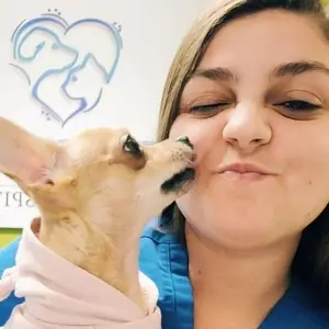Amber with a small dog
