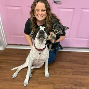Monica with two dogs